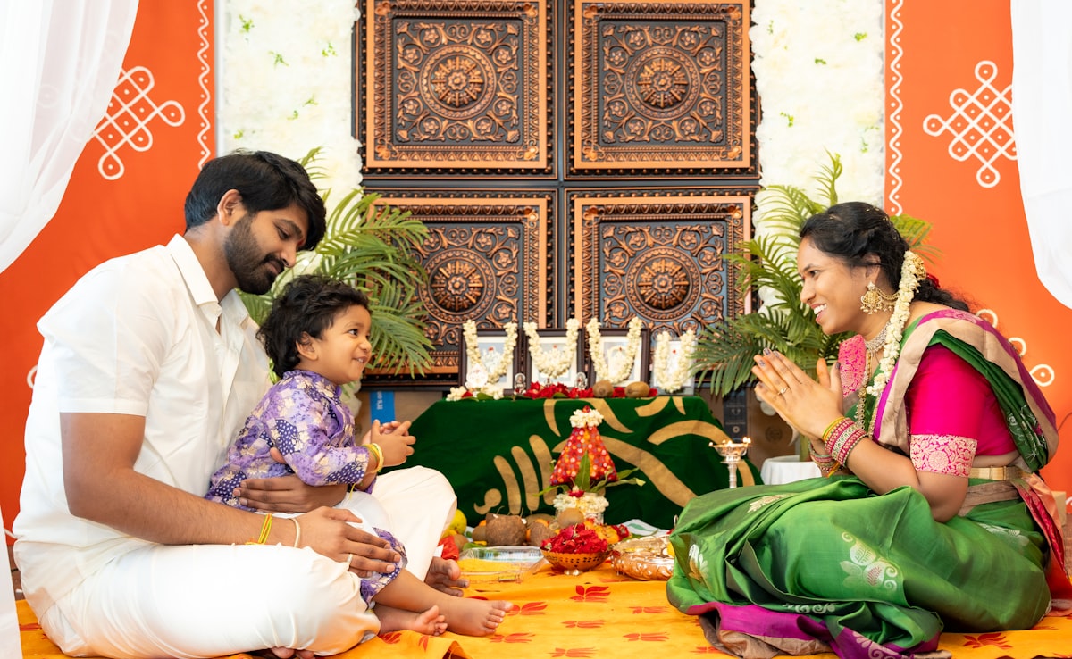 A family sharing a traditional moment at home